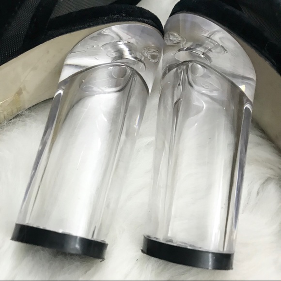 Boohoo Julia Black Mesh Clear Heel Shoe Booties - Picture 3 of 8